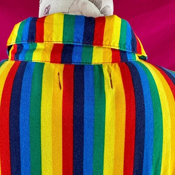 A.LAB Rainbow Striped Button Up Short Sleeve Shirt XS Gay Pride Colorful Kidcore - Picture 12 of 17